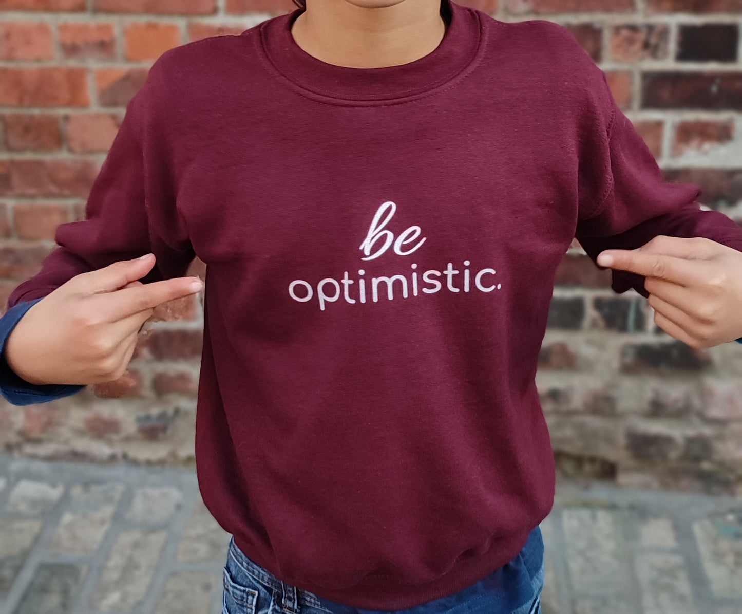 'be optimistic'; Youth Crewneck Sweatshirt