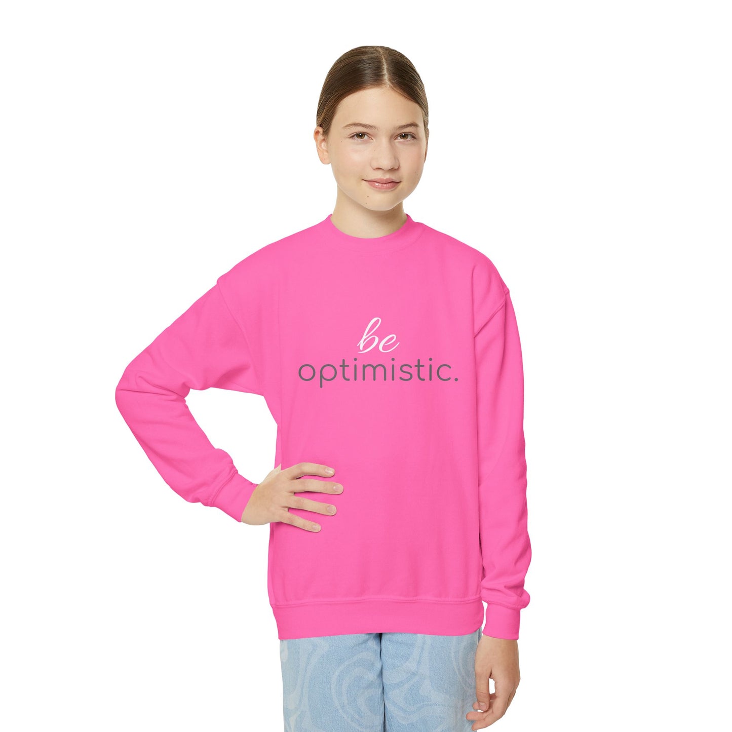 'be optimistic'; Youth Crewneck Sweatshirt